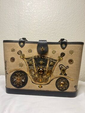 Embellished Beige and Black Decorative Tote Bag